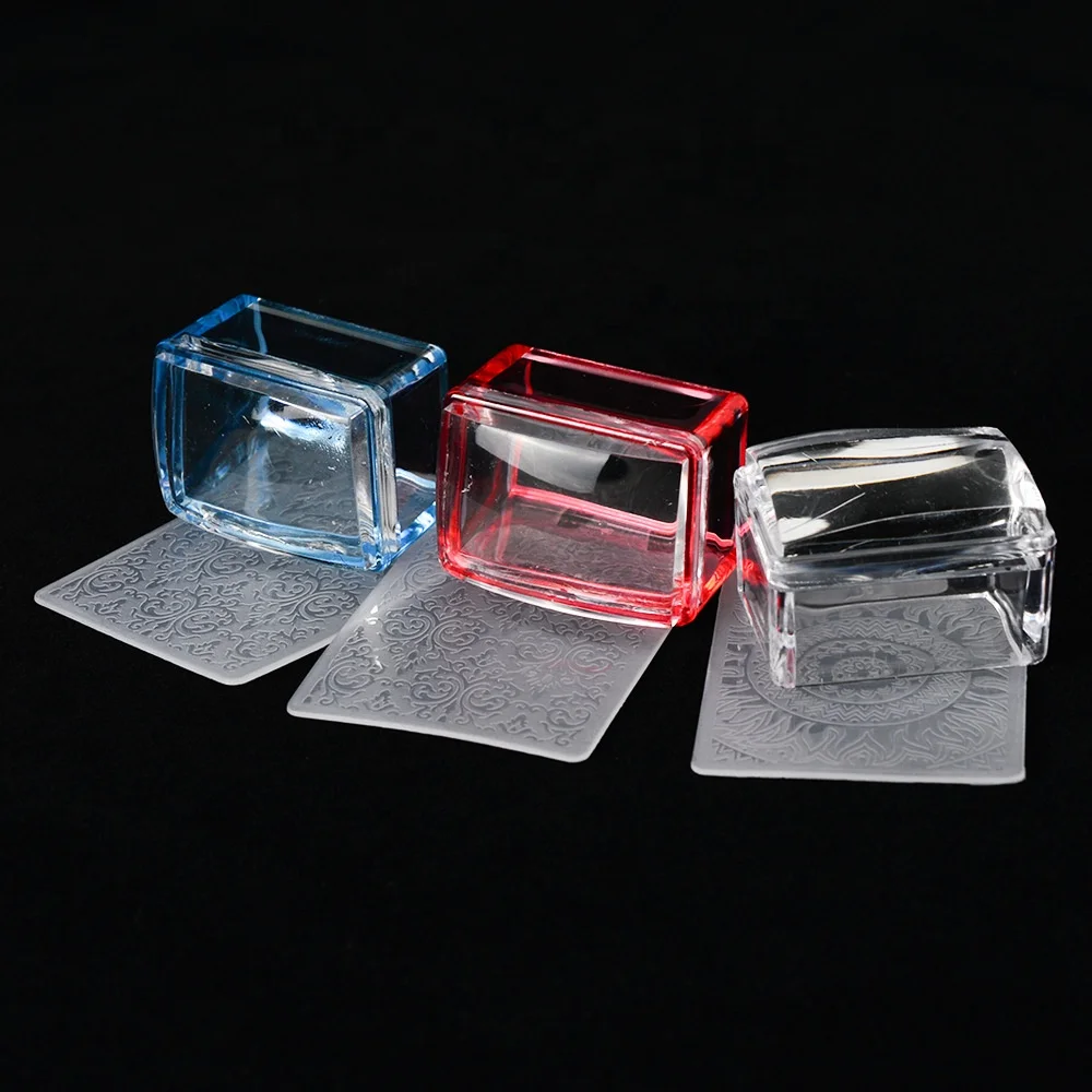 

1Set Silicone Head Jelly Nail Art Rectangular Stamper Scraper Clear Red Blue Template Stamp Manicure Polish Stamping Tool