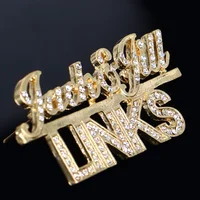 

Gold plated rhinestone custom charm letter brooch pins