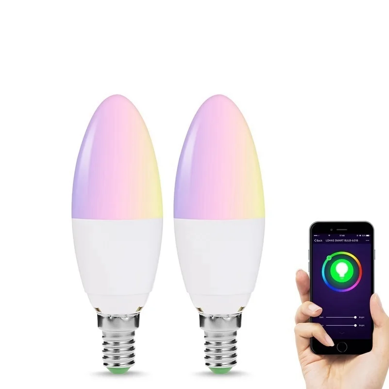 5W B22 SIRI Remote Control RGB+6000K Candelabra Bulb Tuya APP Control WIFI Smart Light Bulb Work With IFTTT/ Alexa