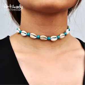 Artilady Best selling China jewelry factory supply handmade wood bead natural shell choker necklace for women