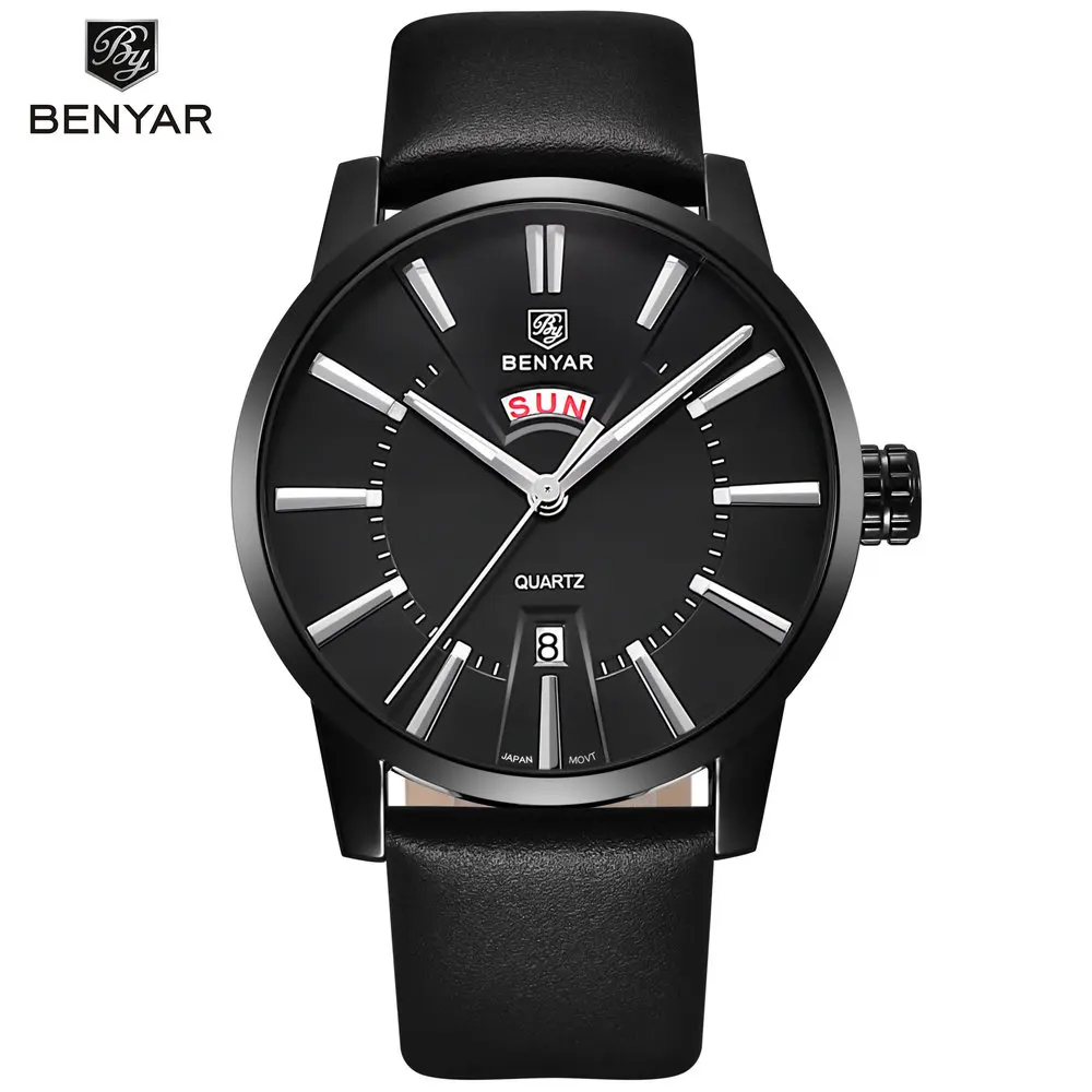 

BENYAR 5101M Men Quartz Wristwatch Leather Men Watch With Hardlex Dial Window, 4 colors for you choose