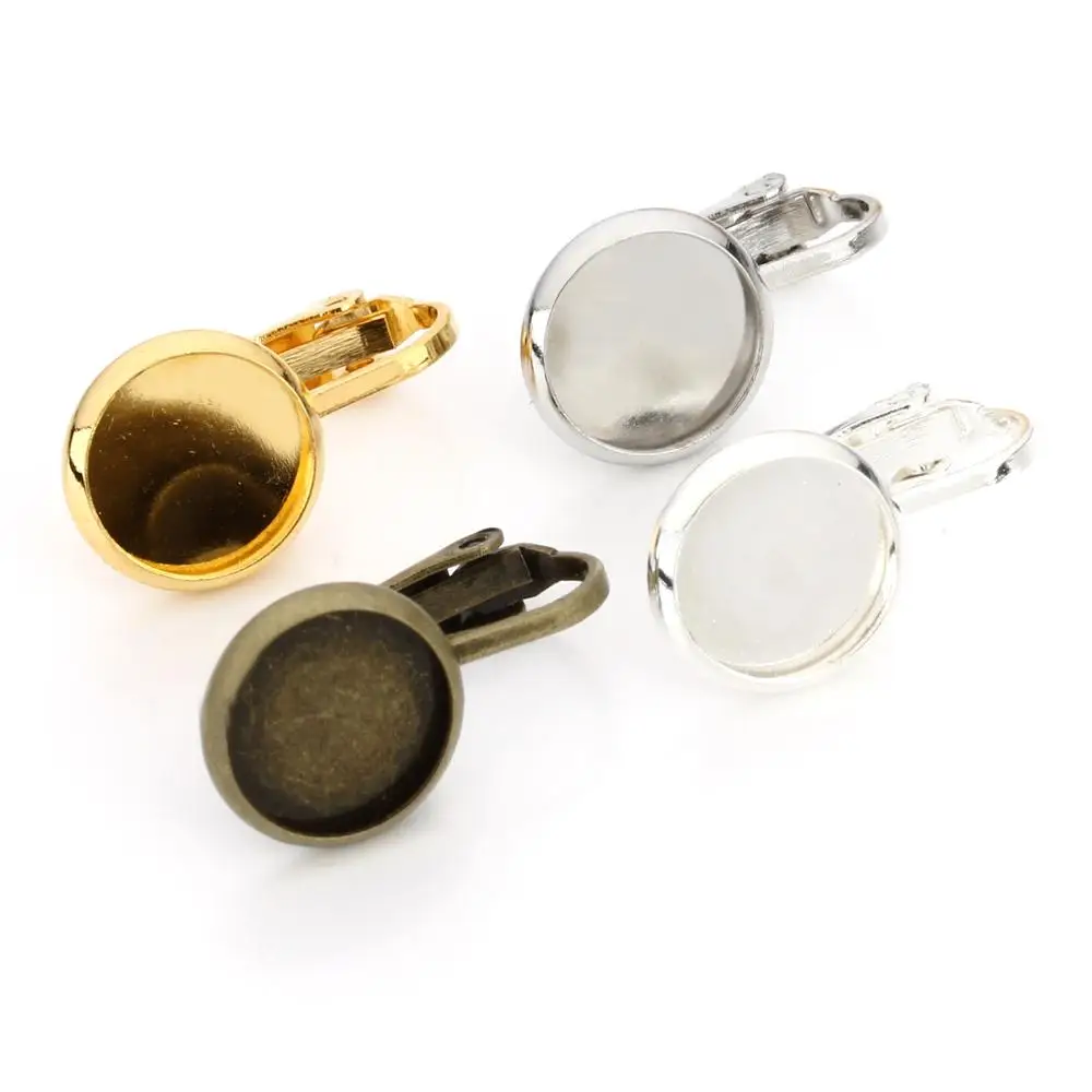 

Fashion copper horizontal non pierced ear clip cabochon base of earrings, Gold,silver,rhodium,antique bronze
