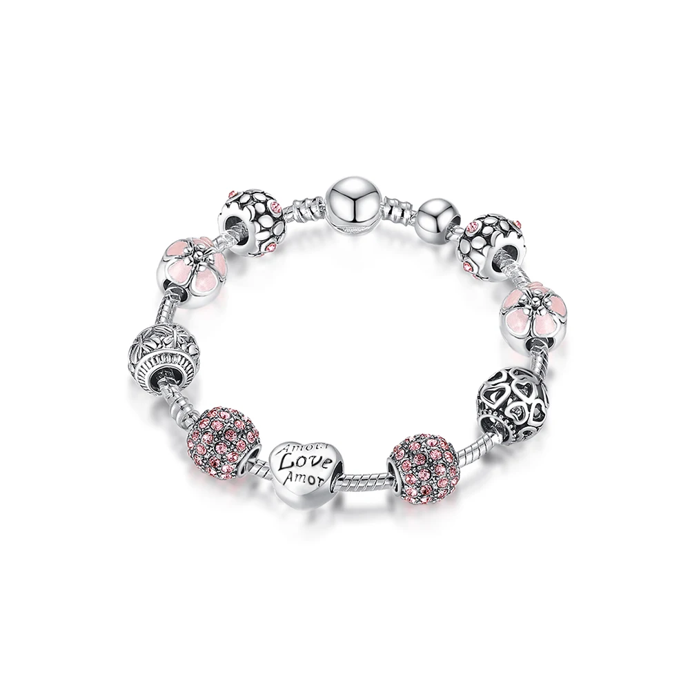 

High Quality Fashion Charm Beads Metal Alloy Snake Chain European Bracelet, Silver or custom
