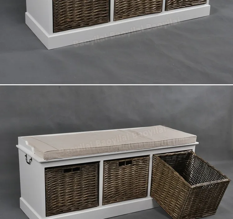 Wooden Bench With Wicker Drawers