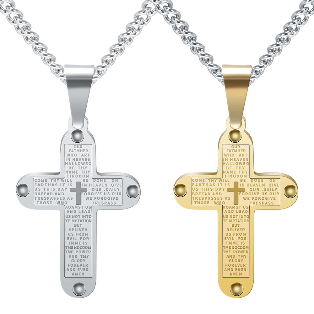

316L Stainless Steel Sliver Men's Cross Pendant Christian Jesus Layered Cross Pendant Necklace for Men