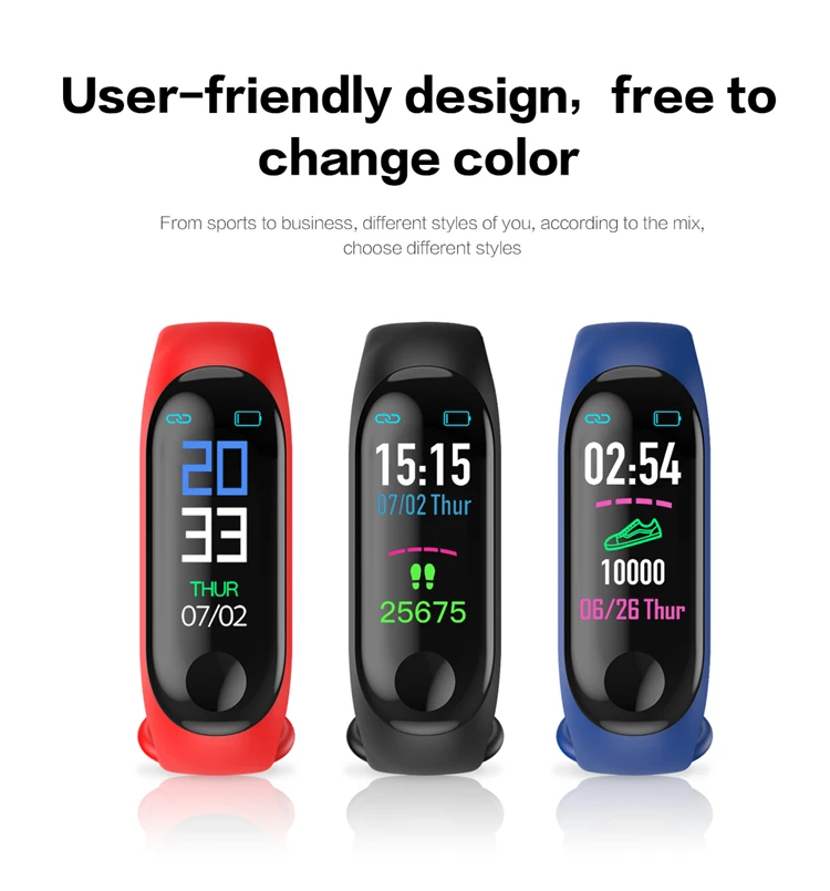 Heart rate monitor pedometer fitness tracker cheap m3 smart watch band  bracelet