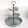 Galvanized Metal Stand (Large) Brown Handle Farmhouse Style 3 tier metal serving tray
