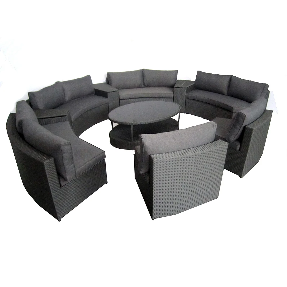 
Black round shape 10 seater sofa set designs patio garden rattan sectional furniture 