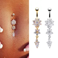 

Sexy Gold Silver Belly Piercing Navel Piercing Rings Flower Dangle CZ Crystal Belly Button Ring
