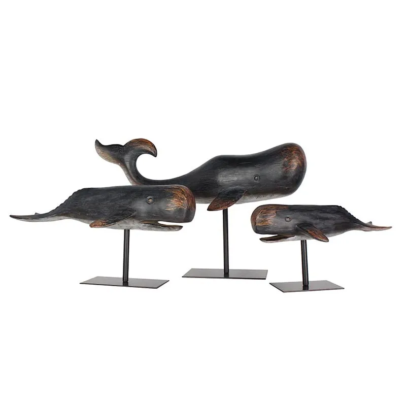 Ocean series decorative resin imitation wood hand painted whale decor supplier