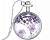 Natural Dried Purple Flowers Round Glass Current Bottle Pendant Bead Necklace