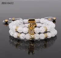 

2019 New Fashion CZ crown charm crack crystal beads handmade men women couple macrame bracelet