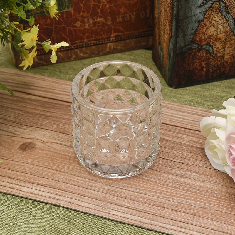 Clear diamond glass candle jars wholesale for home decoration