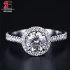 18K gold halo setting one carat round moissanite ring for wedding