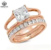 Princess cut wedding rings 14k solid rose gold, china 14k solid gold rings