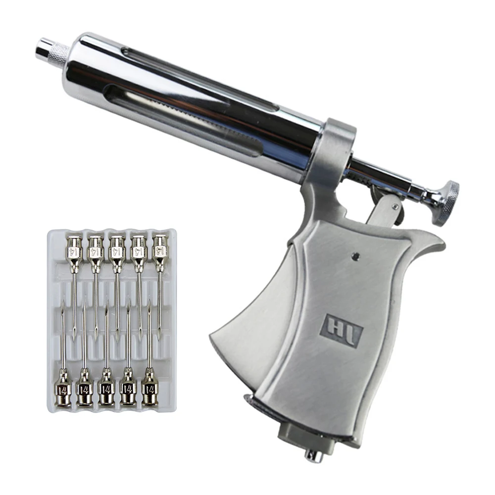 

50ml Semi-automatic Injector Vaccine Adjustable Continuous Cattle Pig Sheep Poultry Veterinary Syringe with Needle