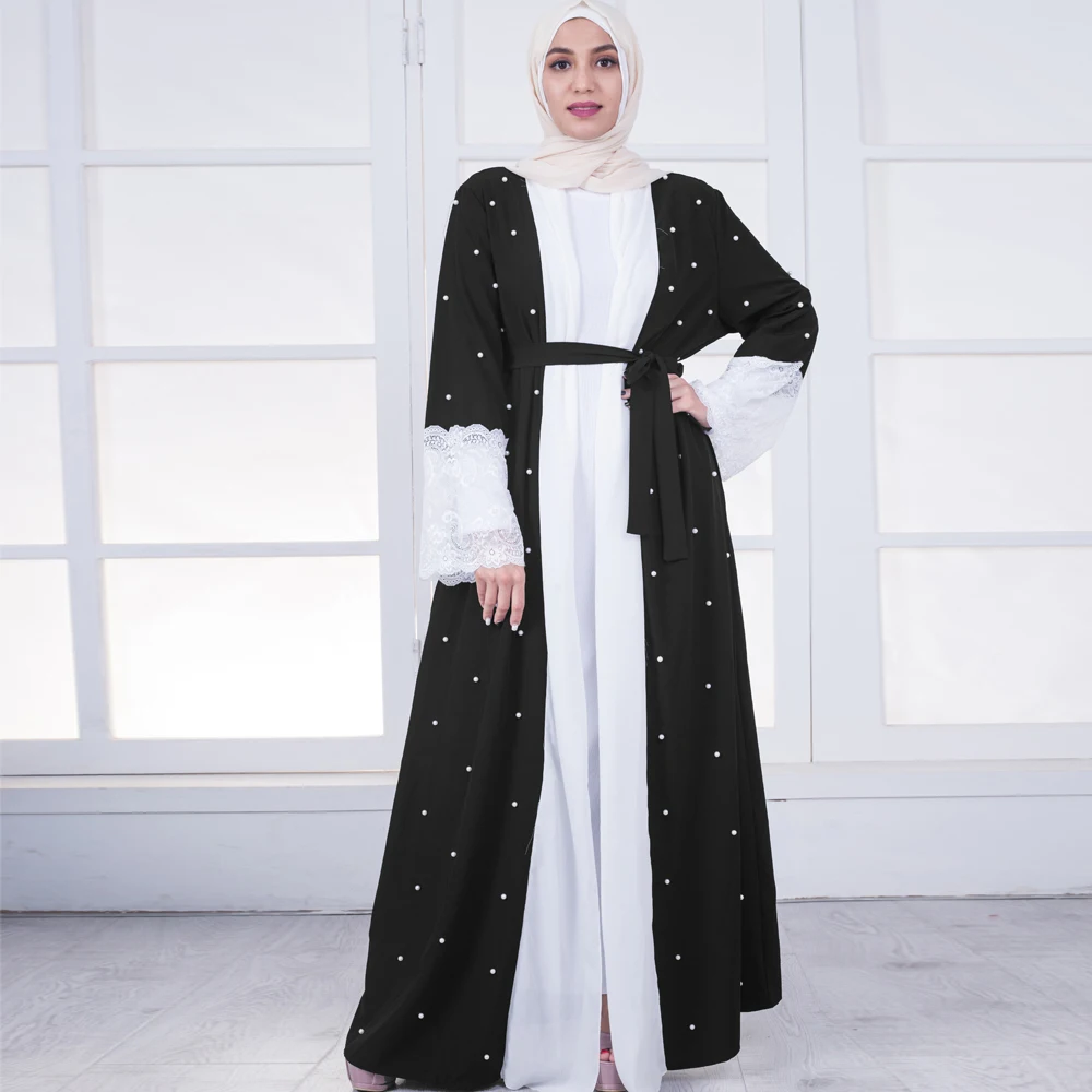

2018 new Women Fashion Black Pearl Dubai Abaya New Designs Modern Jilbab Islamic Clothing wholesale muslim abaya, According to the picture