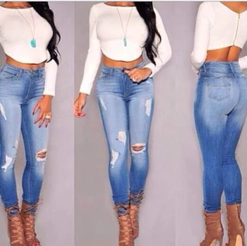 Onwijs Dy0679w Europe Fashion Ladies High Waist Ripped Tight Jeans - Buy YE-85