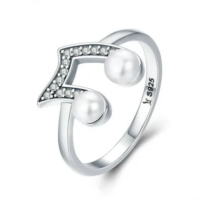 

Delicate CZ 925 Sterling Silver Music Note Finger Rings Freshwater Pearl Jewelry for Women, As pictures