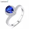 LUOTEEMI Heart Blue Topaz Wedding Ring With 925 Sterling Silver Wholesale
