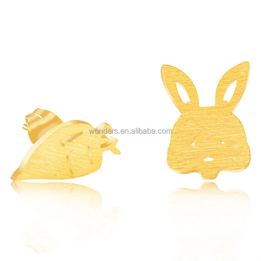 Conejo Con Zanahoria Diseño Pendientes de Plata Plateado en Caja De Regalo