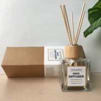 

wholesale in stock 200ml transparent square bottle aroma rattan reed diffuser with craft paper gift packing XHRD-001-1-1