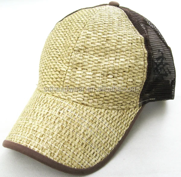 quality summer blank bamboo weave trucker mesh baseball cap.png