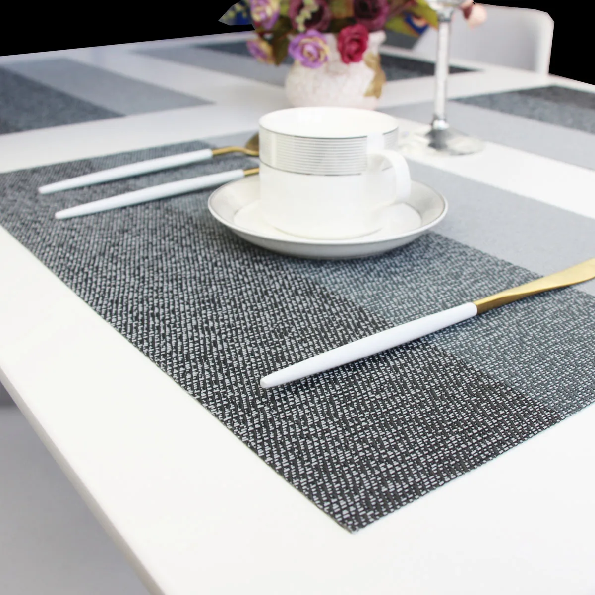 Placemat 200pc/ctn Luxury Placemats Black Grey Dark Green Color Place Mat Plastic Vinyl Woven