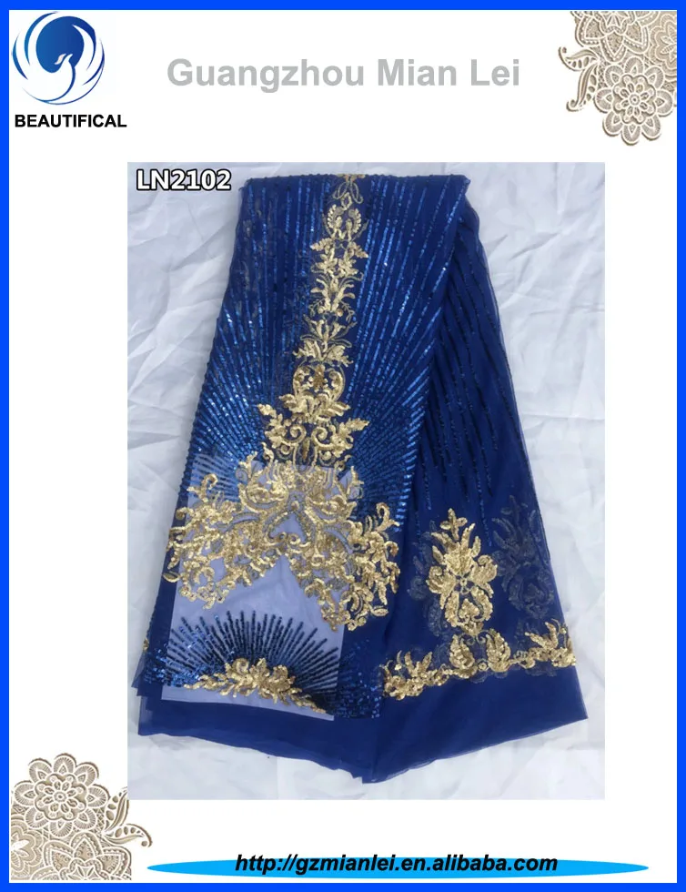 

2016 Shiny gold sequin net Lace Fabric high quality african french lace for ladies LN21, Customized