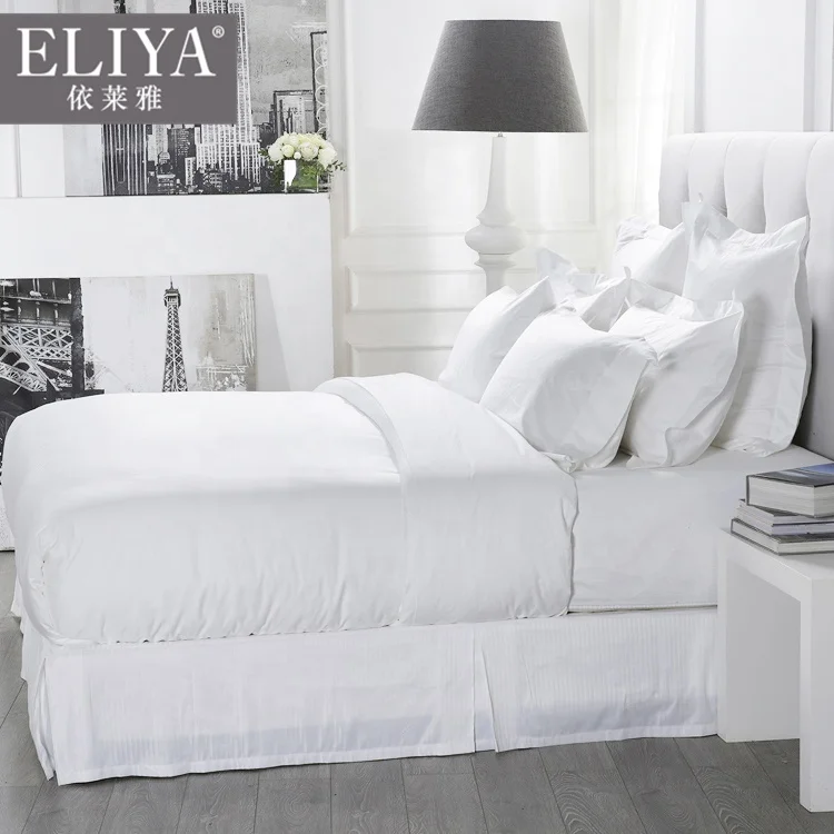 

50% cotton Factory wholesale white stripe hotel luxury bedding set hotel5 stars hotel bedsheet bedding sets