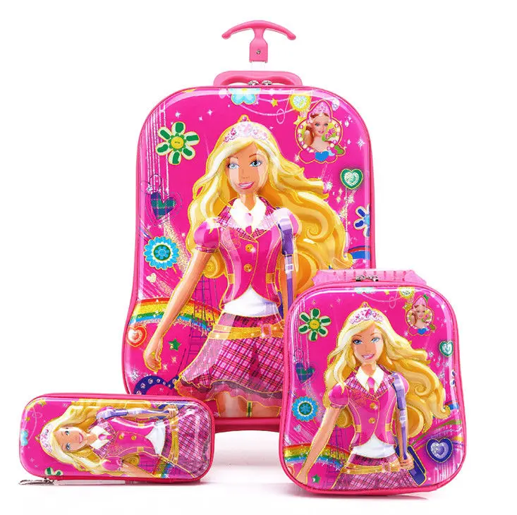 

6D cartoon kids bags school with trolley singapore with children cooler lunch bags, Children travel trolley luggage bag