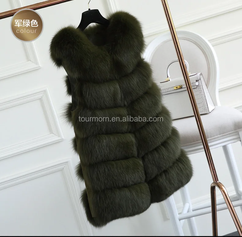 

custom Winter Women's Fur Coat Grey Color Long Style Fox Fur Vest, Dyed colors