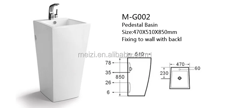 Ceramic square one piece pedestal types of wash basins