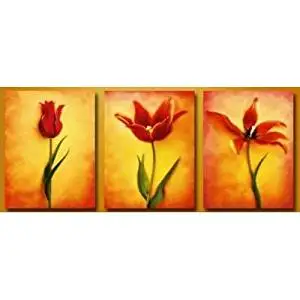 Ode-Rin Art Christmas Gift Christmas Hand Painted Oil Paintings Gift Gradually Blossom 3 Panels Wood Inside Framed Hanging Wall Decoration