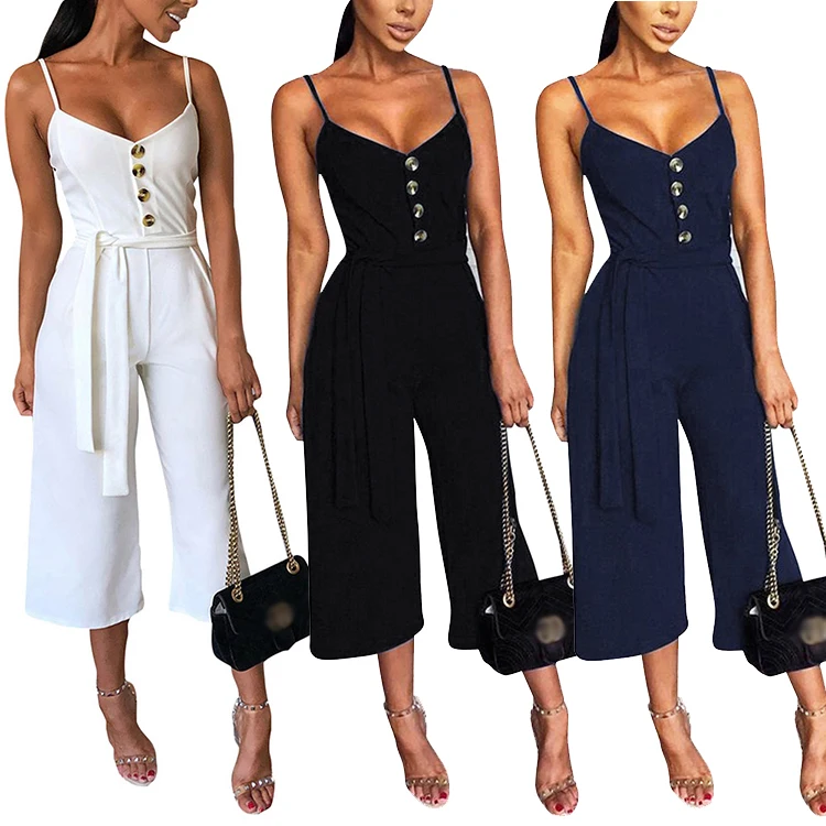 

Feelingirl New Fashionblack Front Button Women Suspender Jumpsuits