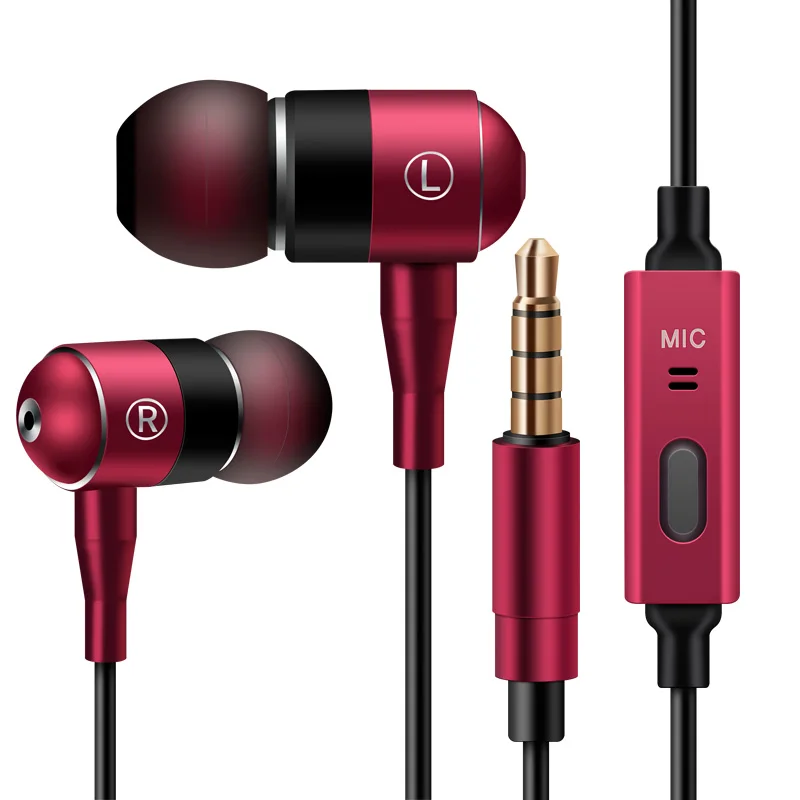 

YEROGE chinese factory headphone earphone red metal earphone wired in ear earphone with mic super bass factory price wholesale, Red.black.blue