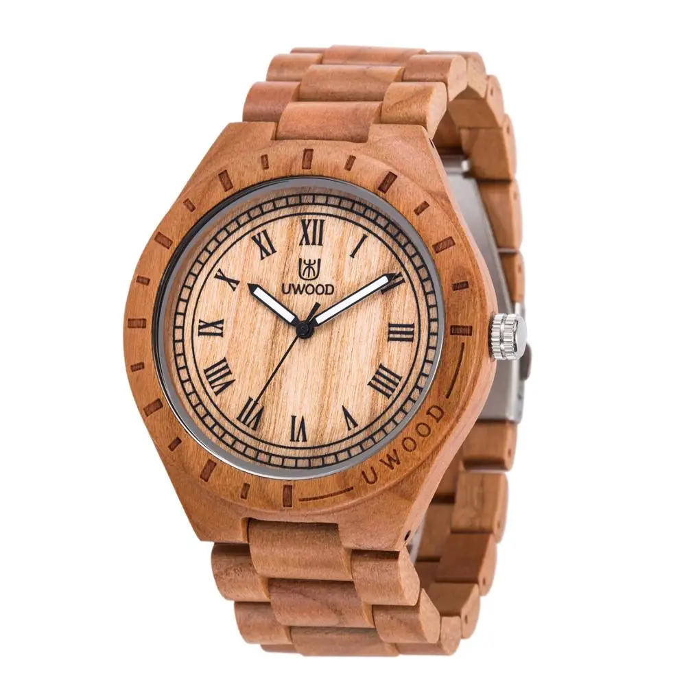 

UWOOD UW1001 Men Women Quartz Movement Wristwatch New Arrival Walnut Wooden Clock Bamboo Watch, 7 colors for choice