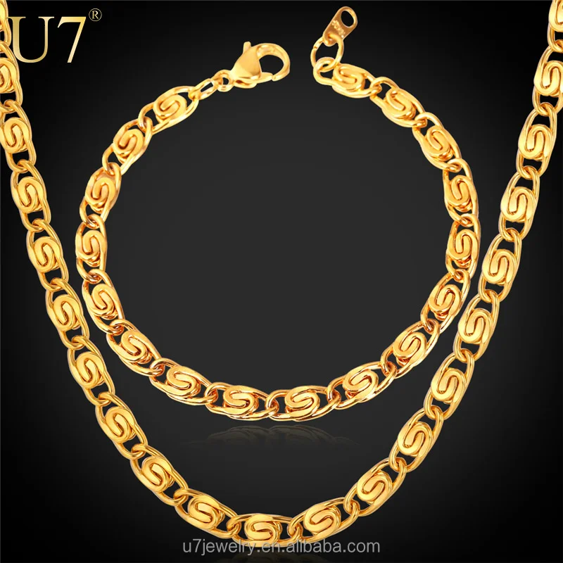 

Men Chain Necklace Bracelet Set 6MM 56CM Choker Necklaces Men Jewelry Gold Plated Jewelry Sets