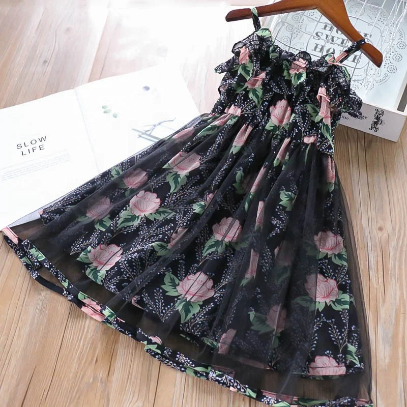 

summer girls flower dress RUFFLES DRESS Party fashion boutiques children clothes wholesale bulk kids frock PP1915050