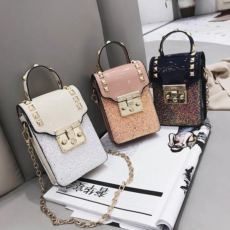 

Glitter Cross Sling Hobo Phone Handbag Women Single Shoulder Chain Bag, Standard