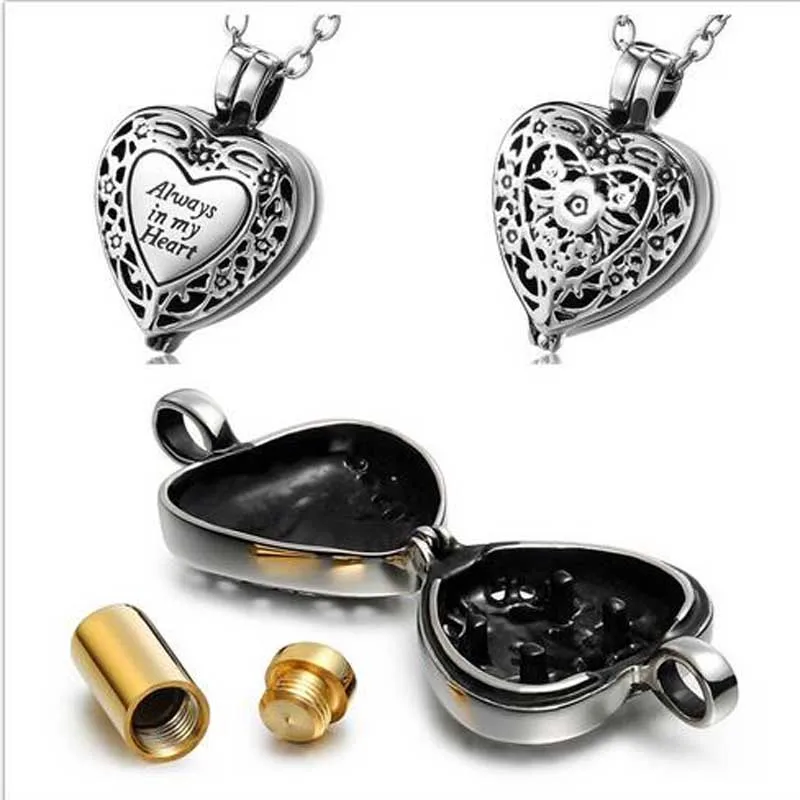 

Always in My Heart Ashes Necklace Memorial Cremation Jewelry Zirconia Heart Pendants Urn Keepsake, Silver