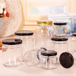 Image of Jam jar round glass transparent storage glass honey jar with mental lid