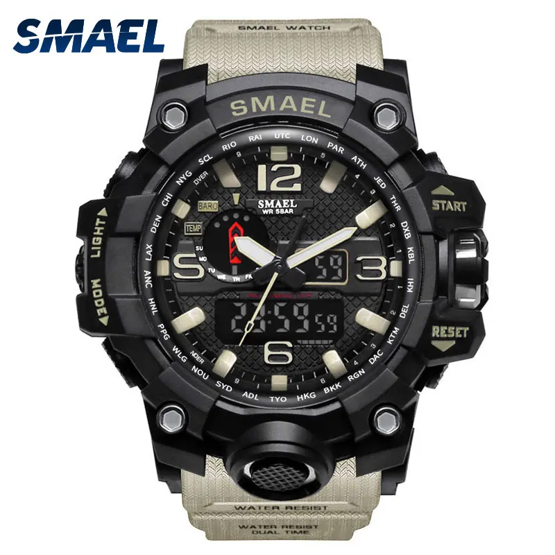 

SMAEL 1545 Brand Men Outdoor Sports Watches Dual Time Display Quartz Analog Digital LED Electronic 50M Waterproof Swimming Watch, N/a