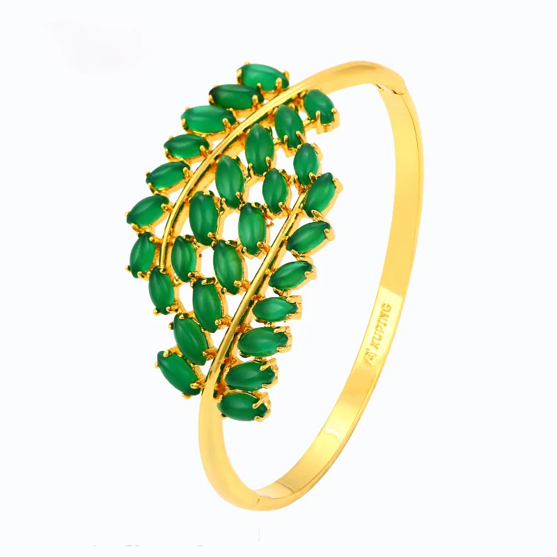 

xuping wholesale jewelry leaf shape emerald zircon dubai gold bangle for women