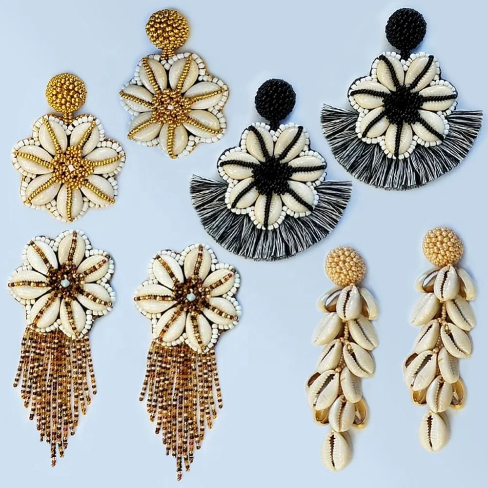 

Kaimei 2019 New Bohemian Shell Drop Dangle Earrings for Women Handmade Rattan Knit Summer Tortoise Shell Tassel Drop Earings, Many colors fyi
