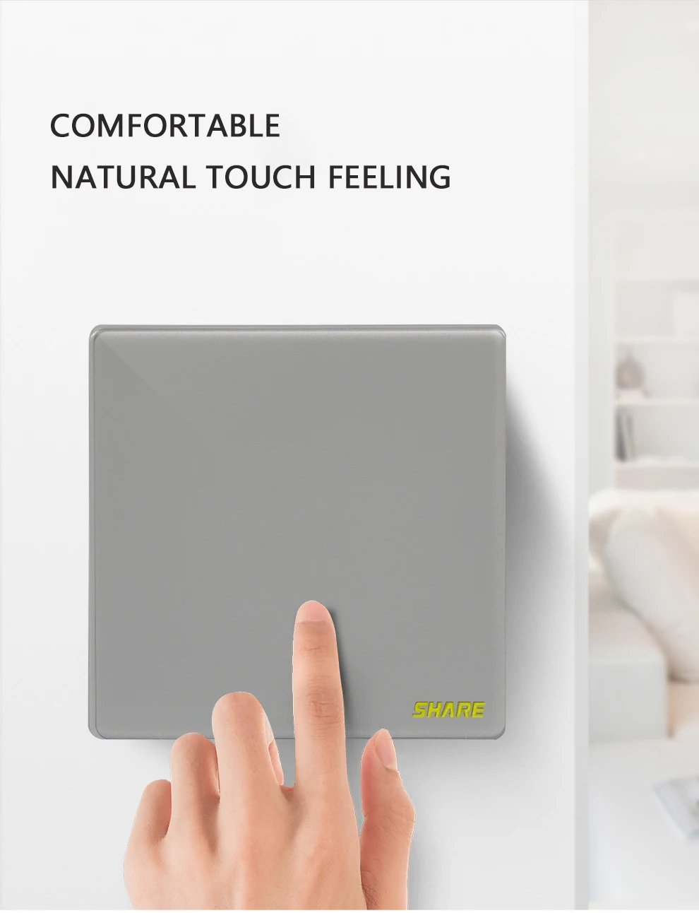 SHARE big button black panel push button 1 gang 1 way electric socket switch on off switch 250V 16A