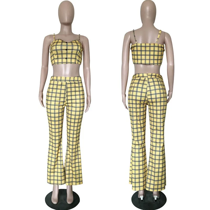 Casual Plaid Two-piece Set With Wide Leg Two Piece Set Women Clothing