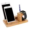 Wooden bamboo mobile phone charging dock with watch slots