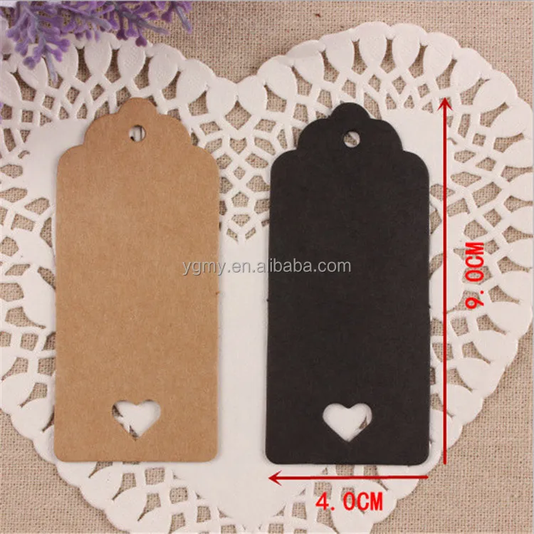 

Scalloped Head Kraft Paper Label With Heart Hollow Out DIY Wedding Wish Greeting Card Swing Tag, Brown, black, white