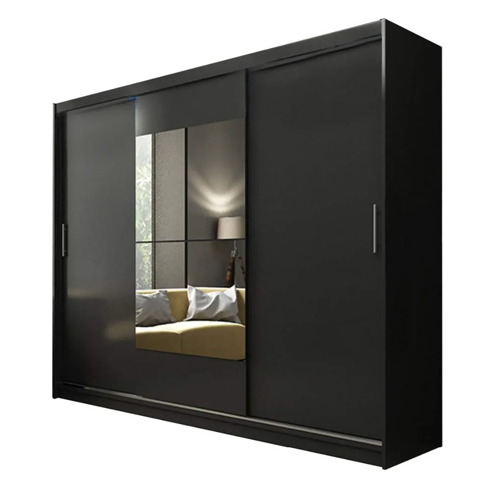 Modern Bedroom Wooden Cupboard 1 Mirror 3 Sliding Doors Storage Custom Made Large Wardrobes